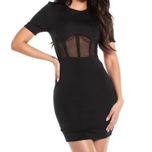 Yandy Cutout Bodycon Elegant Black Mesh Panel Dress Size Medium New Without Tags
